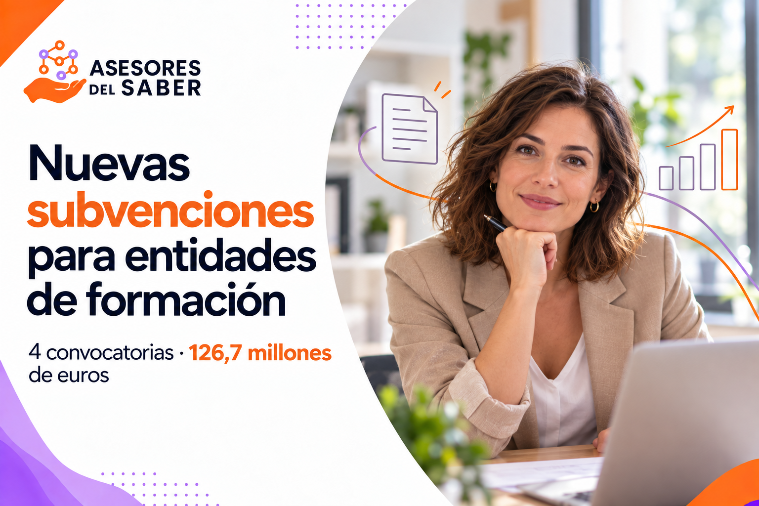 Portada sobre subvenciones para entidades de formación en 2026, con una profesional y el anuncio de cuatro convocatorias por 126,7 millones de euros